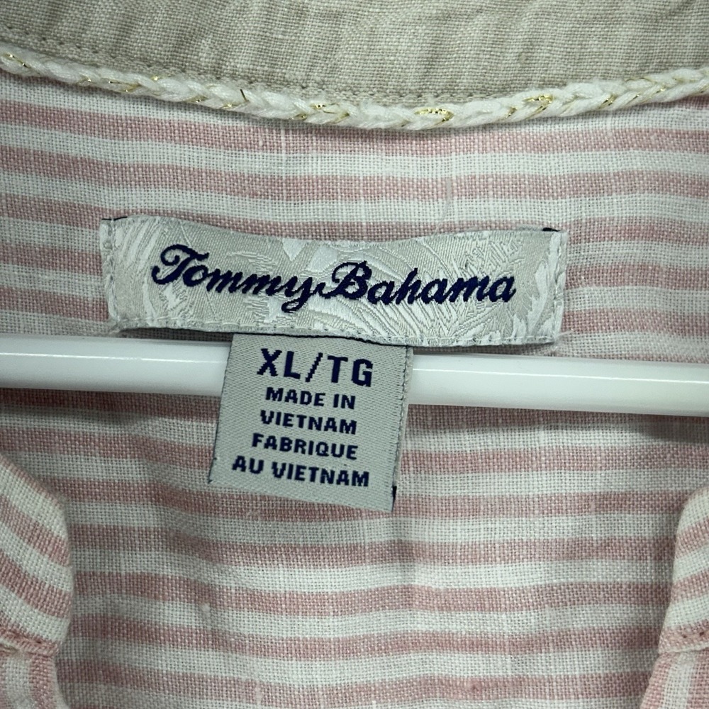 Tommy Bahama Sleeveless Blouse Women Size XL Pink Stripe Linen Summer Beach - Picture 3 of 7